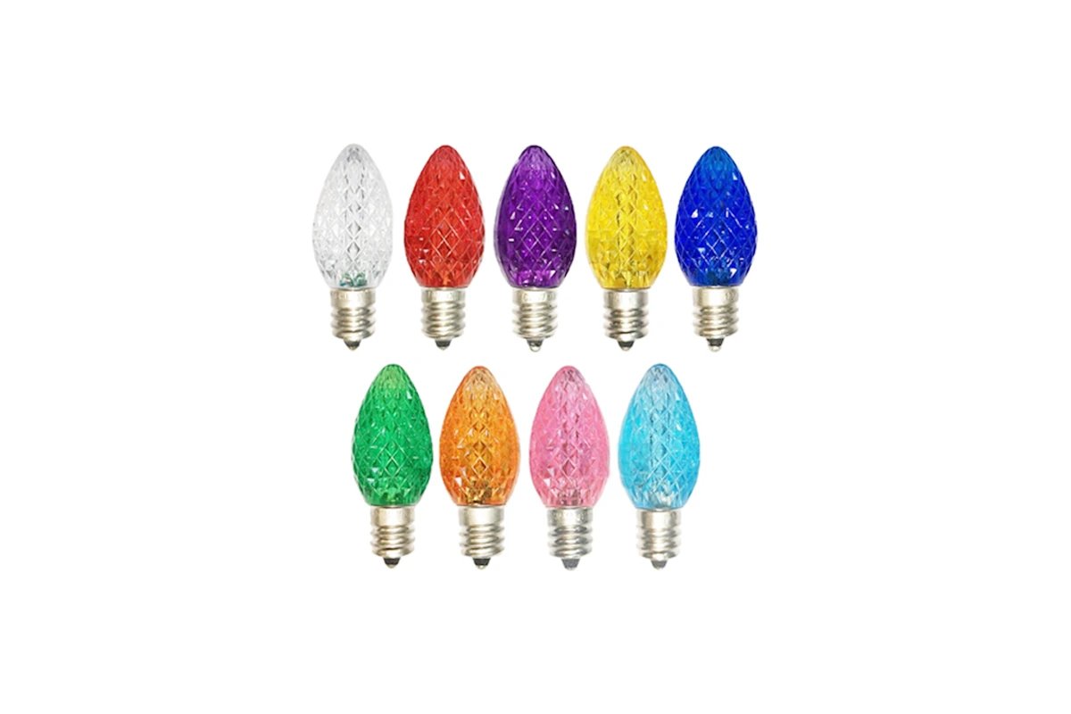 C7 faceted bulbs in multiple colors