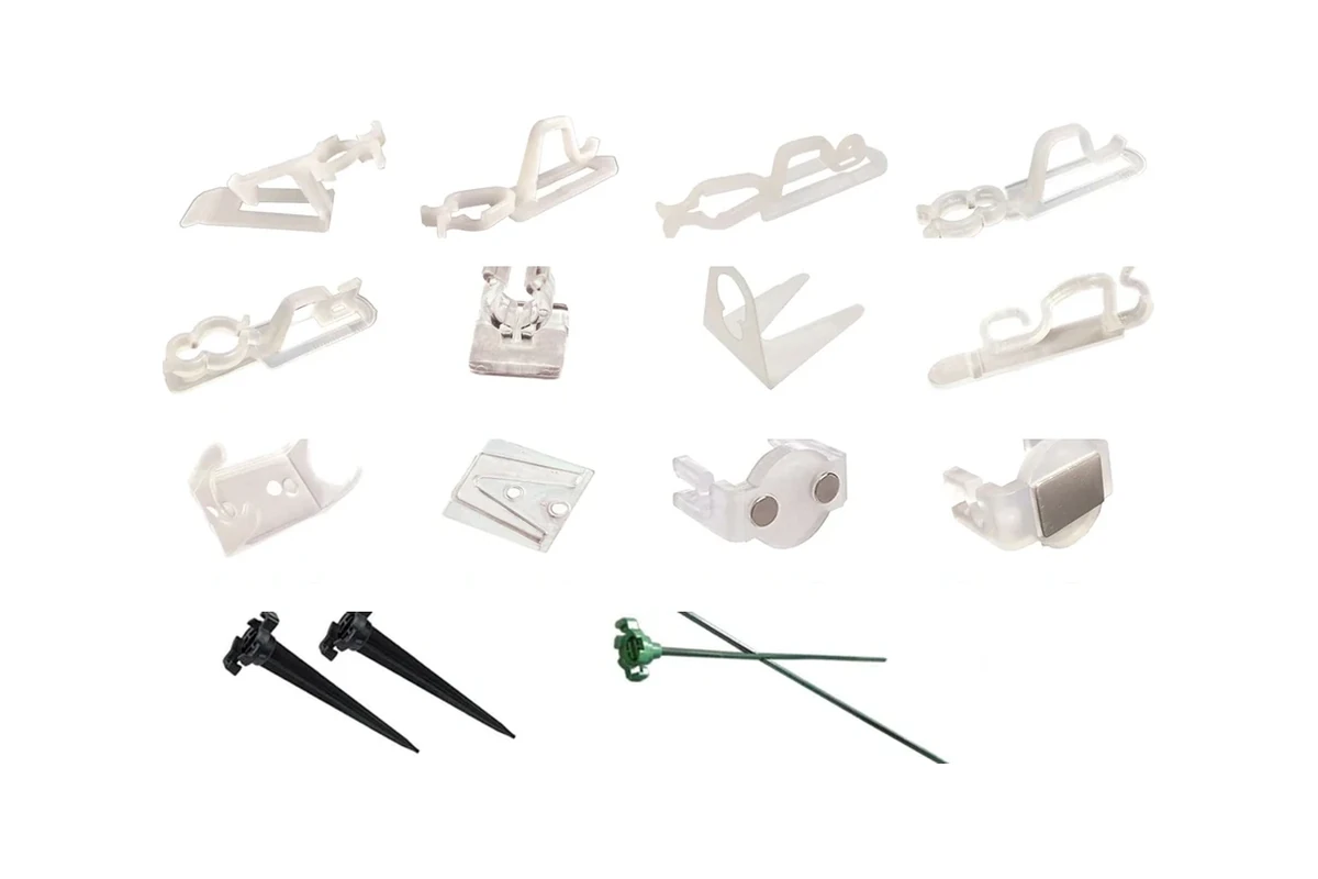 Holiday light clips, shingle tabs, magnetic clips, and stakes