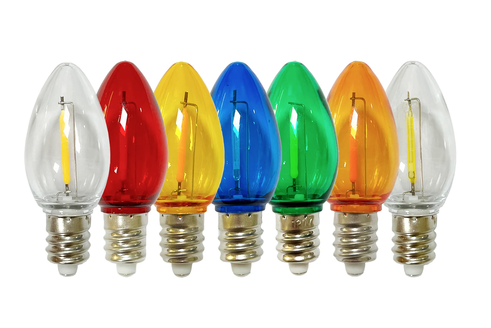 C7 filament bulbs photographed in a real product setup