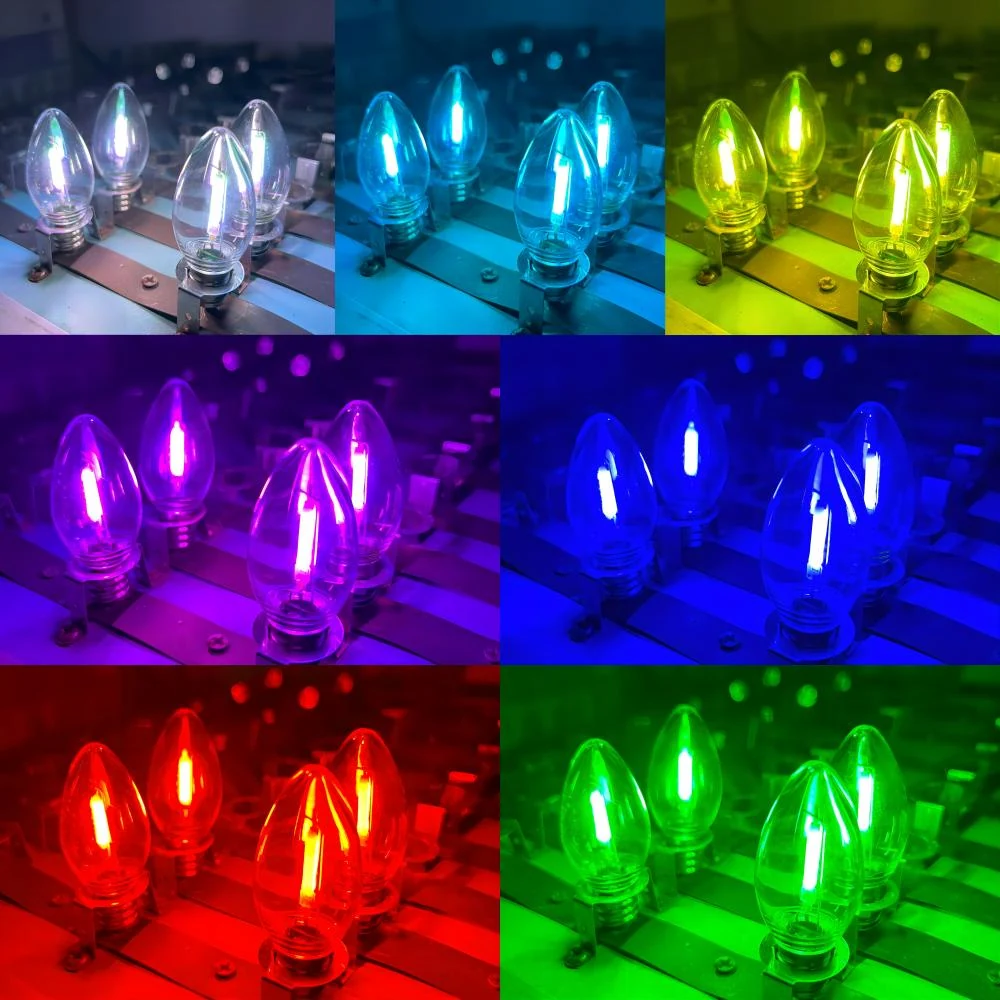 C7 bulbs shown in multiple lit colors